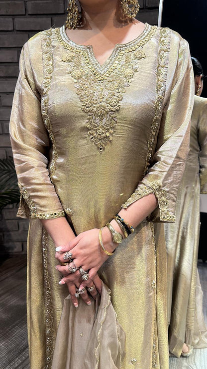 Curry Golden Designer A-Line Cotton Shimmer Suit