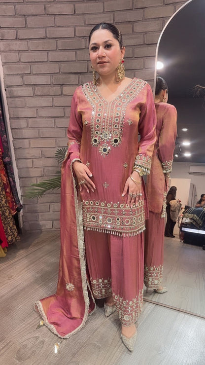 Jashan onion pink Mirror Farshi Designer Suit