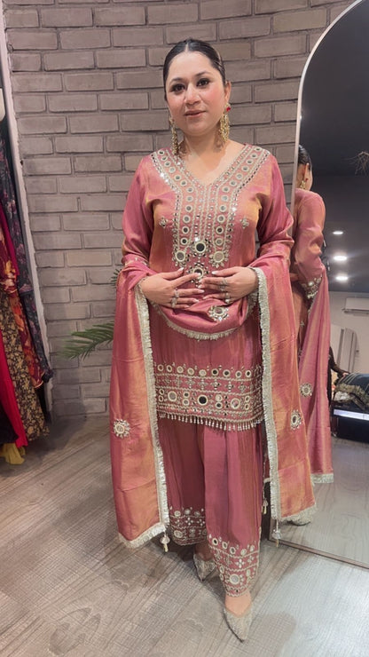 Jashan onion pink Mirror Farshi Designer Suit
