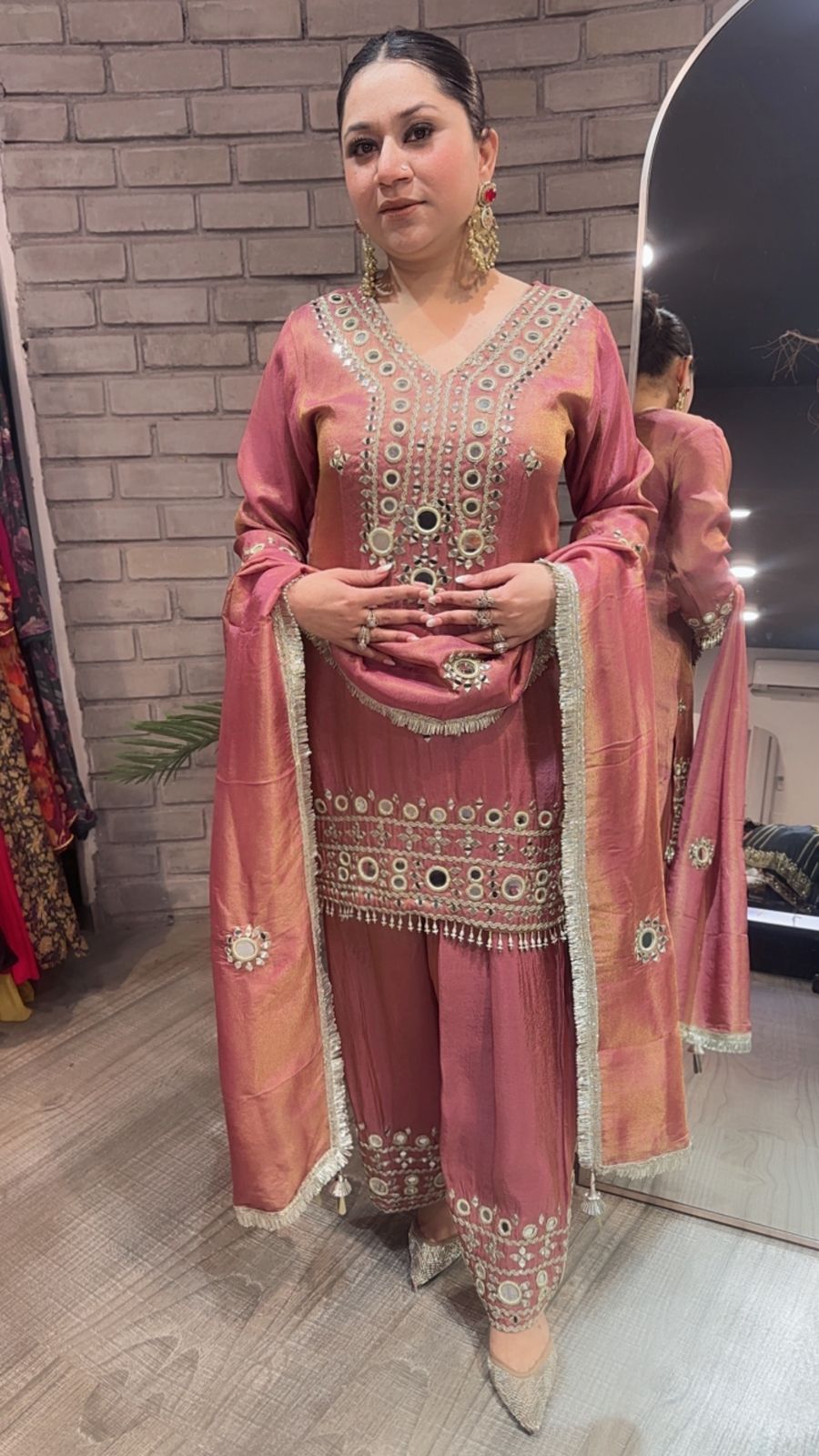 Jashan onion pink Mirror Farshi Designer Suit