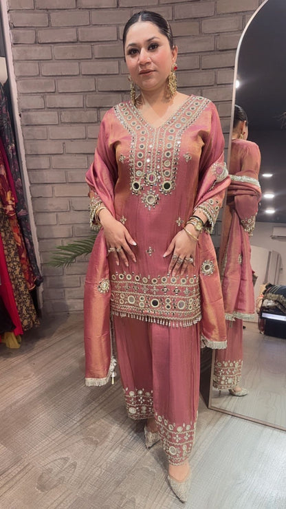 Jashan onion pink Mirror Farshi Designer Suit