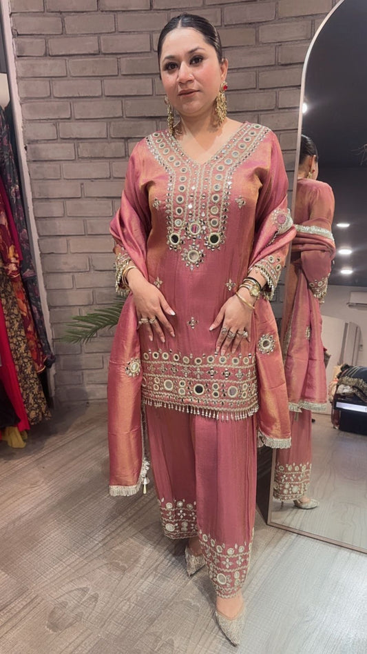 Jashan onion pink Mirror Farshi Designer Suit