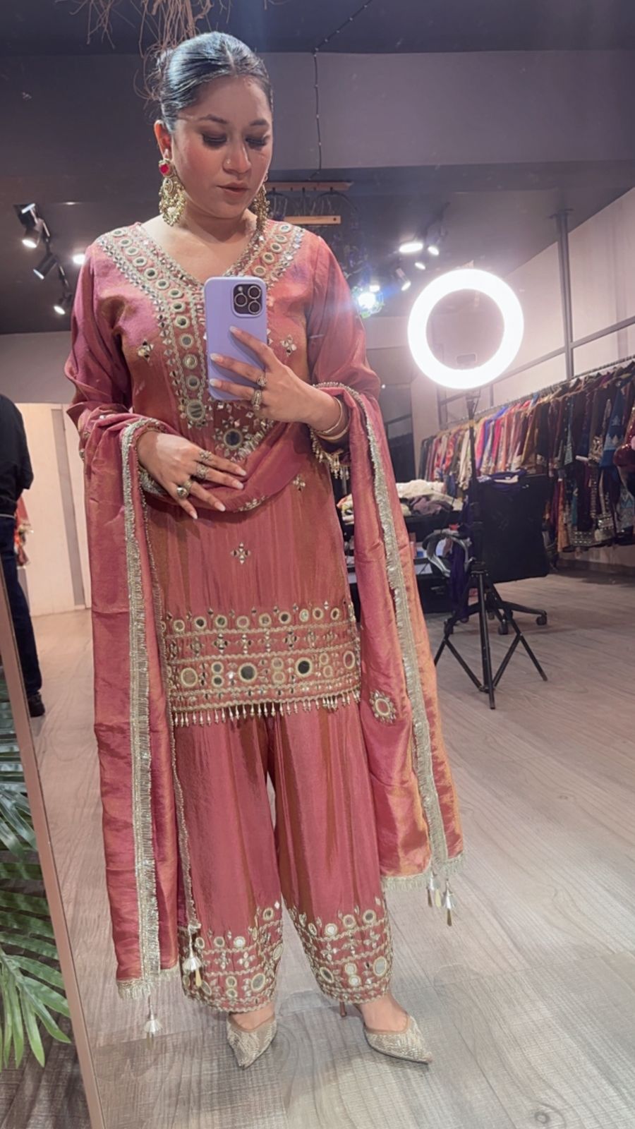 Jashan onion pink Mirror Farshi Designer Suit