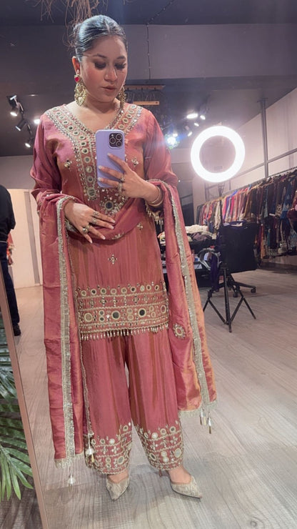 Jashan onion pink Mirror Farshi Designer Suit