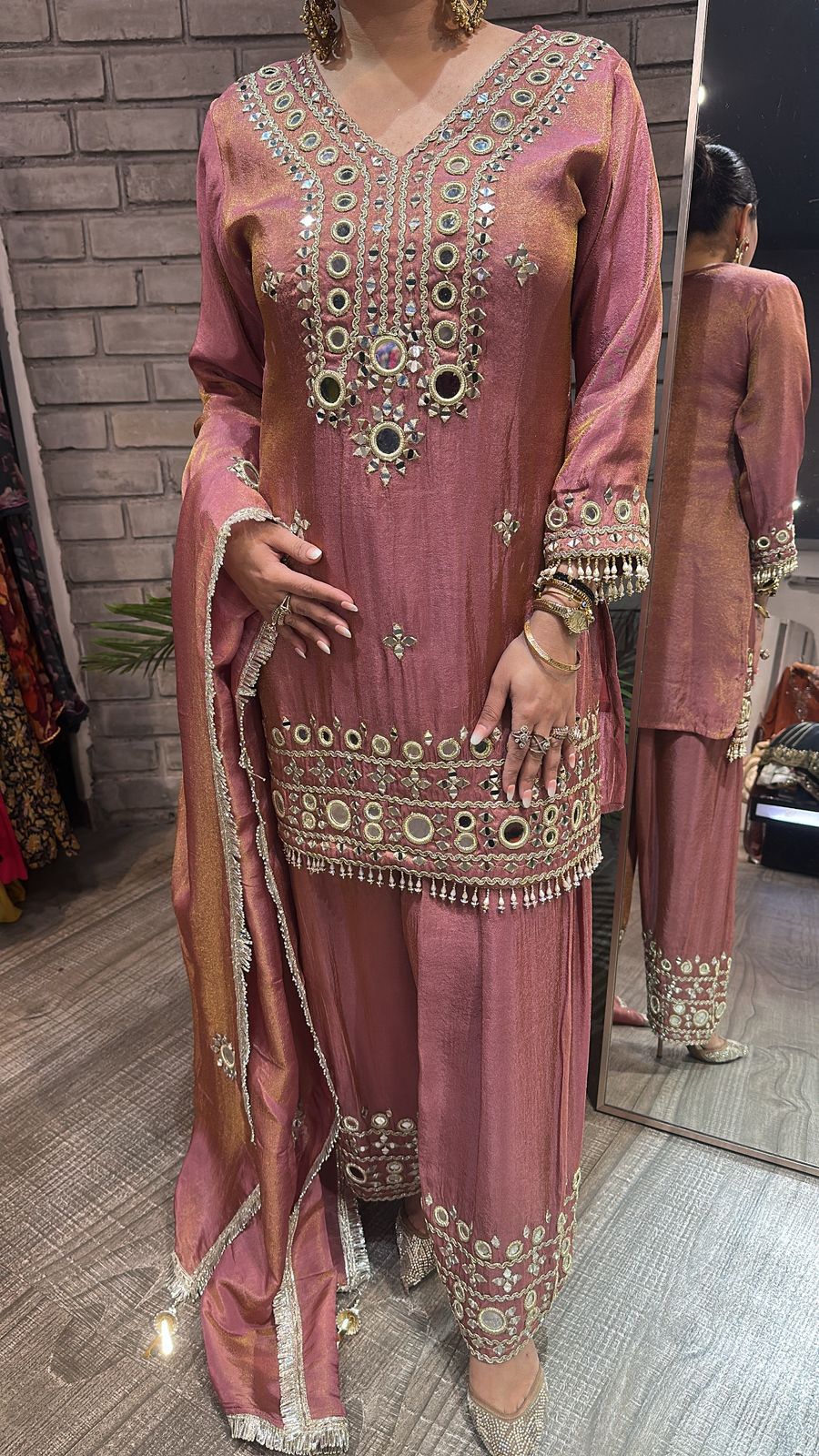 Jashan onion pink Mirror Farshi Designer Suit