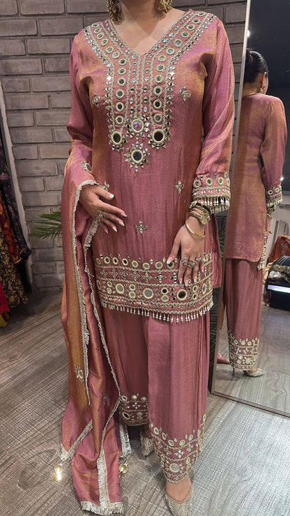 Jashan onion pink Mirror Farshi Designer Suit