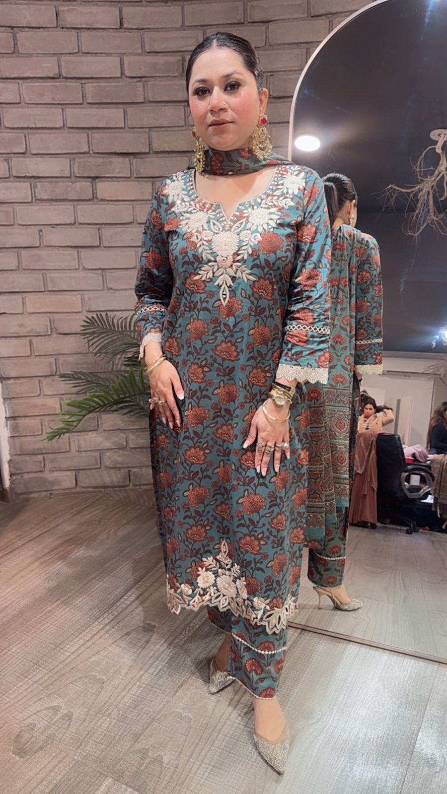 Dildaar Teal Blue Digital Cotton Designer Suit