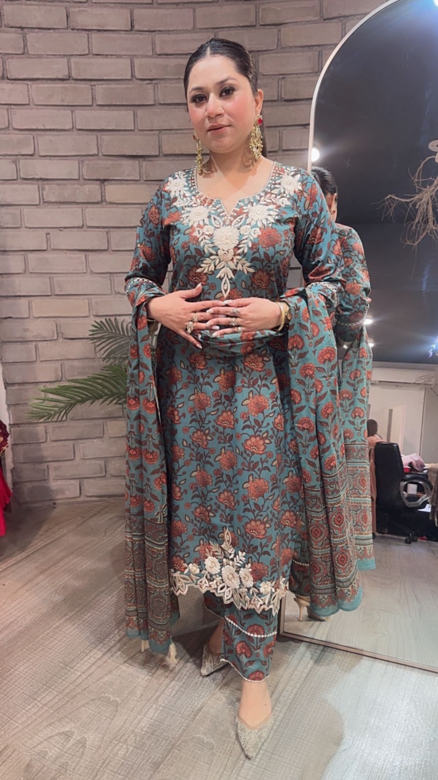 Dildaar Teal Blue Digital Cotton Designer Suit