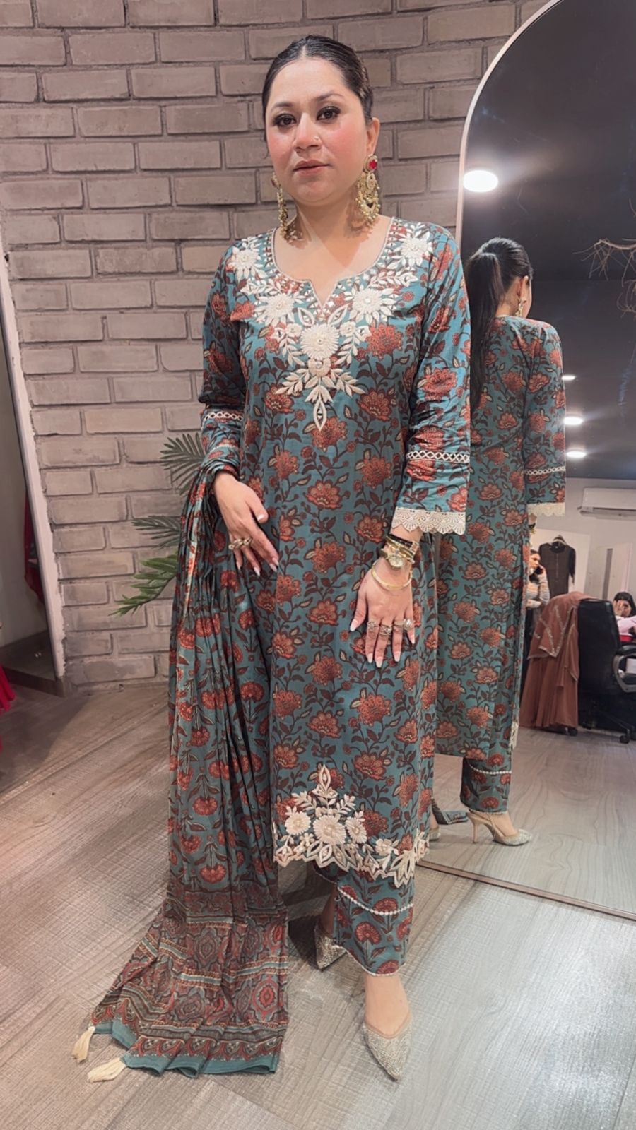Dildaar Teal Blue Digital Cotton Designer Suit