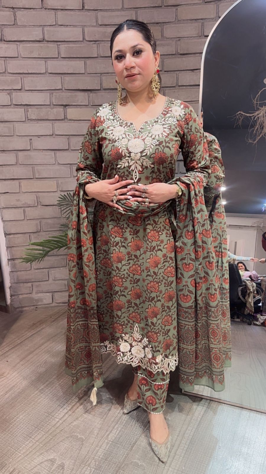 Dildaar Green Digital Cotton Designer Suit
