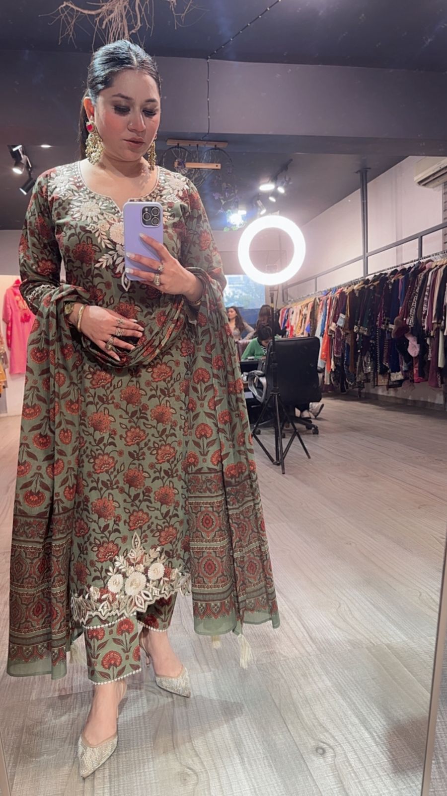 Dildaar Green Digital Cotton Designer Suit