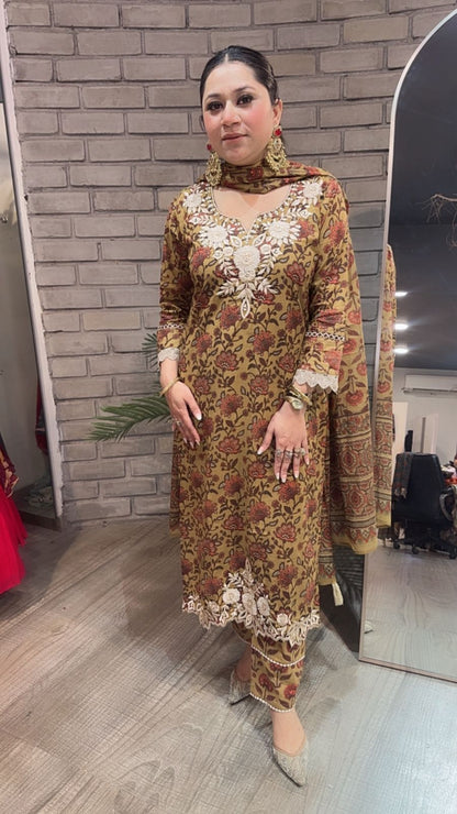 Dildaar Musturd Digital Cotton Designer Suit