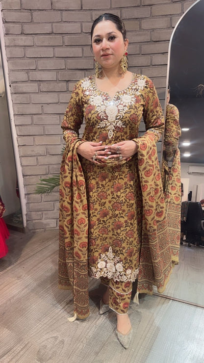Dildaar Musturd Digital Cotton Designer Suit