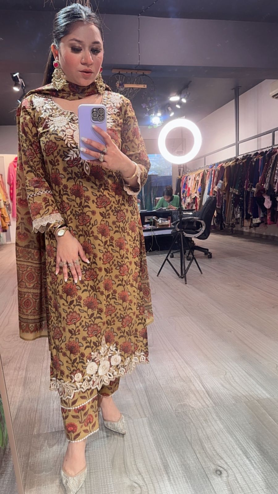 Dildaar Musturd Digital Cotton Designer Suit