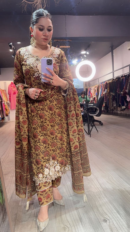 Dildaar Musturd Digital Cotton Designer Suit