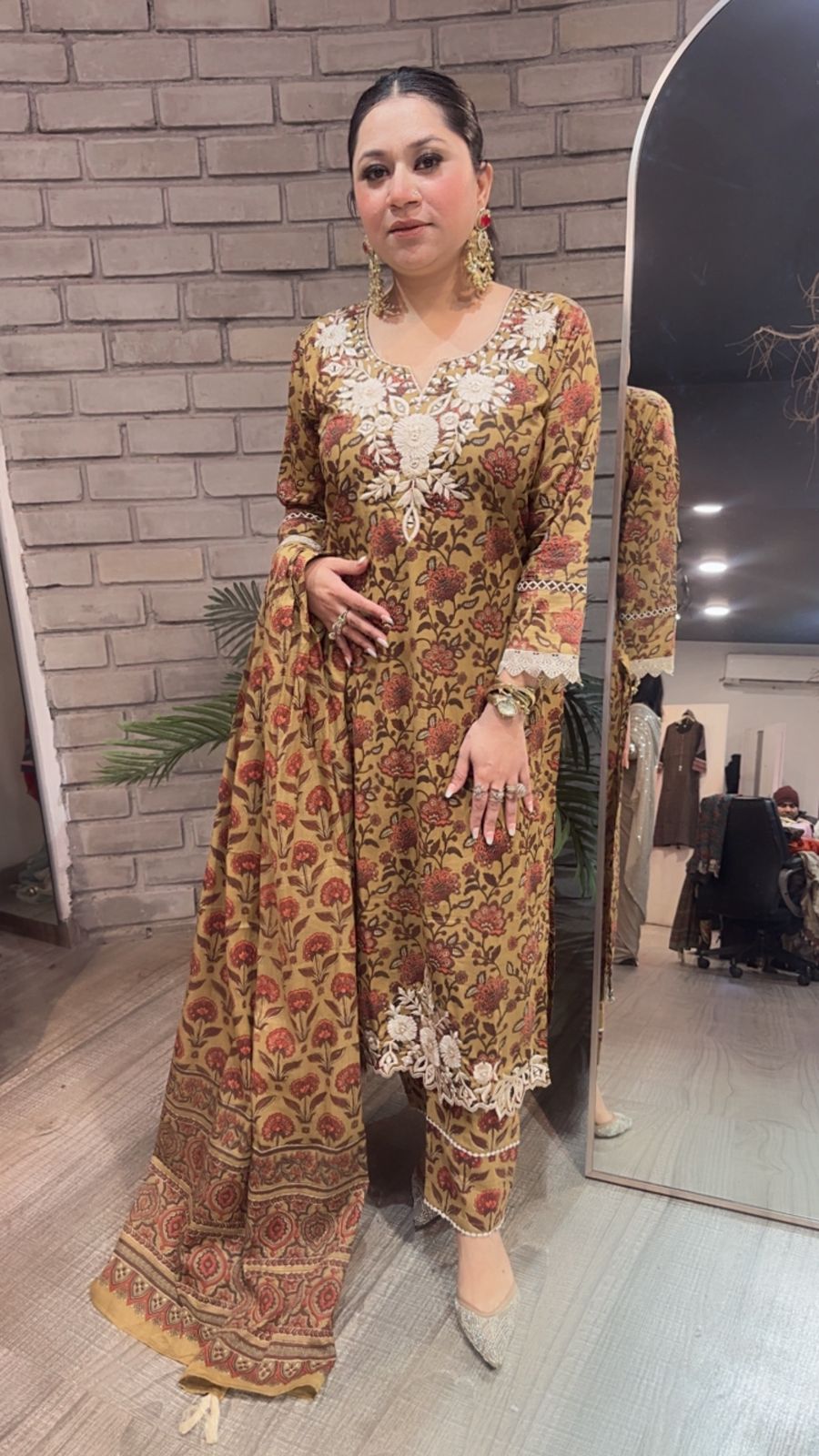 Dildaar Musturd Digital Cotton Designer Suit