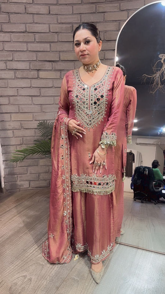 Basanti Onion pink Mirror Designer suit