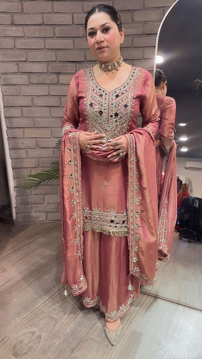 Basanti Onion pink Mirror Designer suit