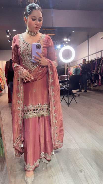 Basanti Onion pink Mirror Designer suit