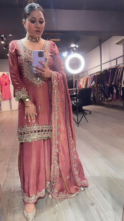 Basanti Onion pink Mirror Designer suit