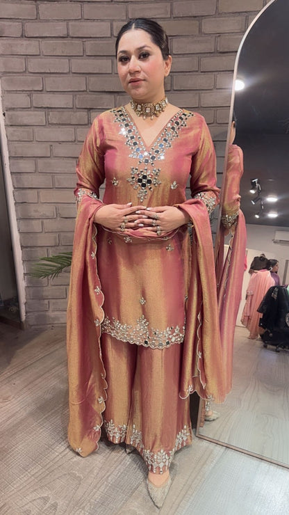 Sanskari Onion pink  Mirror Designer suit