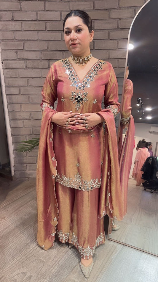 Sanskari Onion pink  Mirror Designer suit