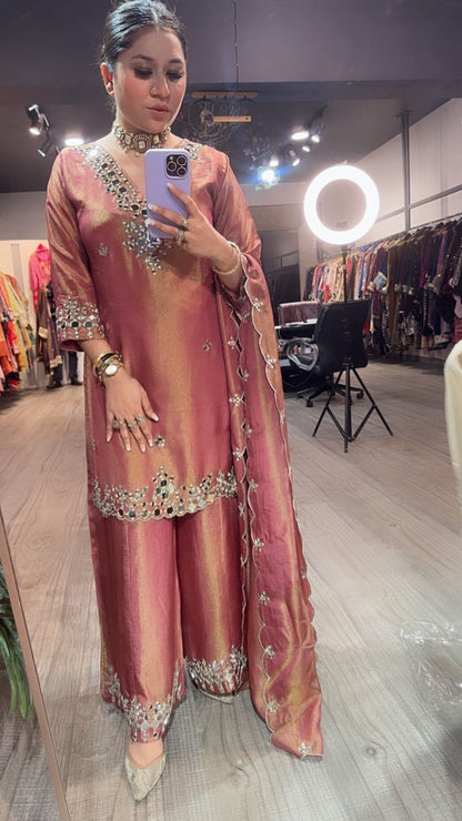 Sanskari Onion pink  Mirror Designer suit