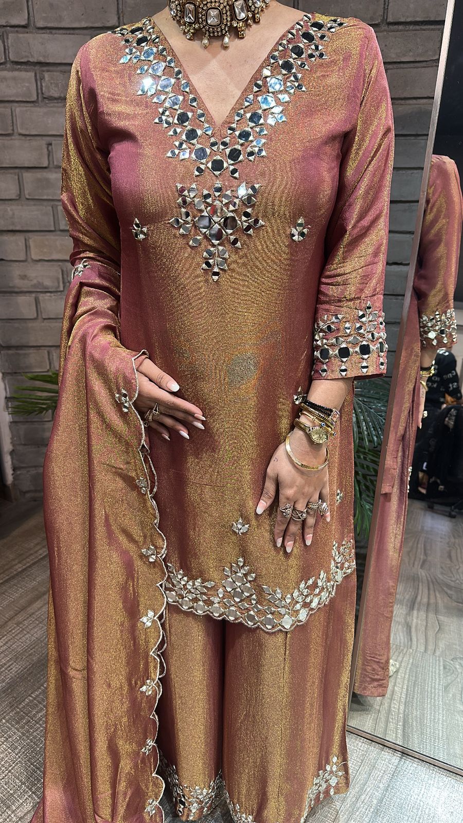 Sanskari Onion pink  Mirror Designer suit