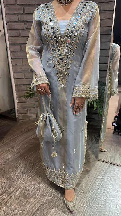 Sonam kapoor Silver Grey Mirror Dress with Potli