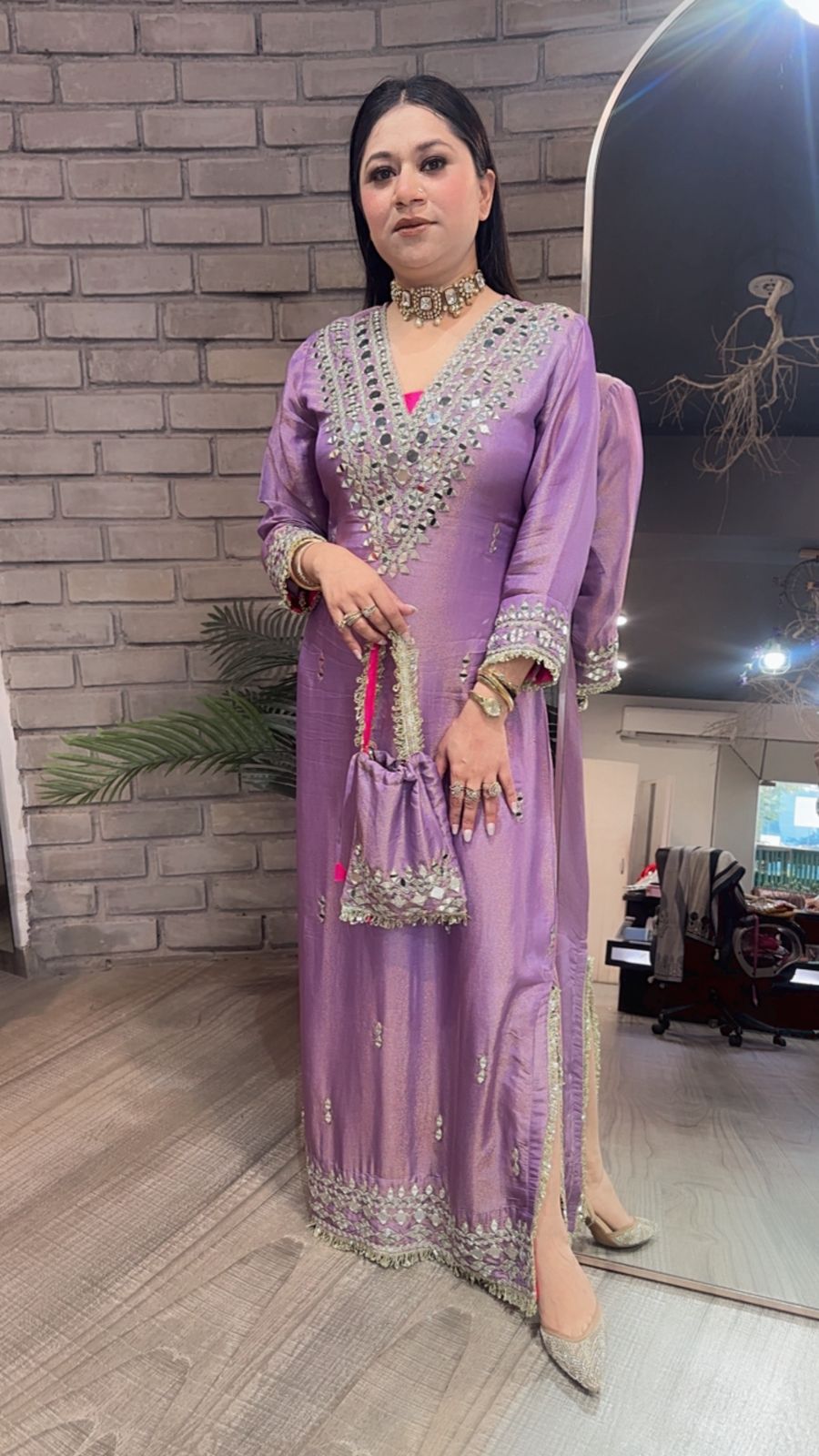 Kareena kapoor Lavander Mirror Dress with Potli