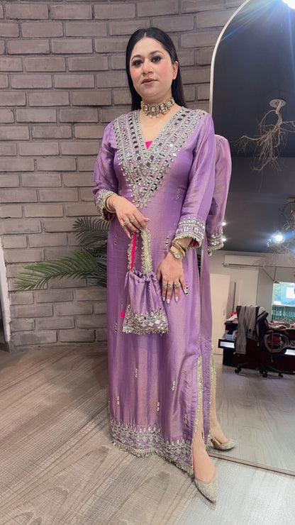 Kareena kapoor Lavander Mirror Dress with Potli