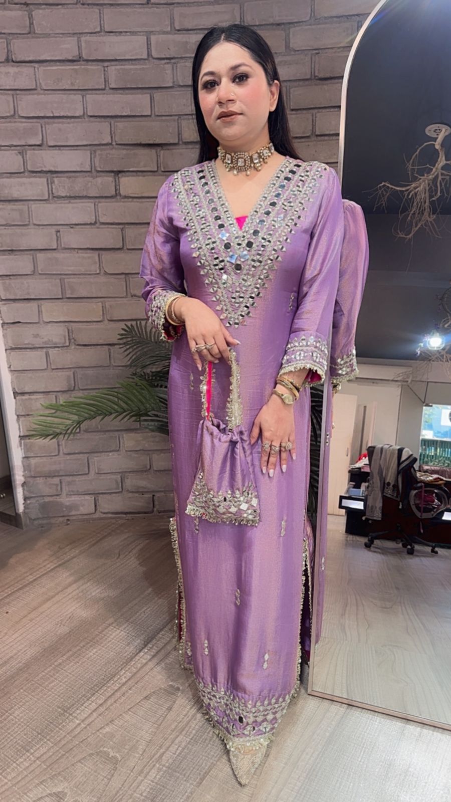 Kareena kapoor Lavander Mirror Dress with Potli