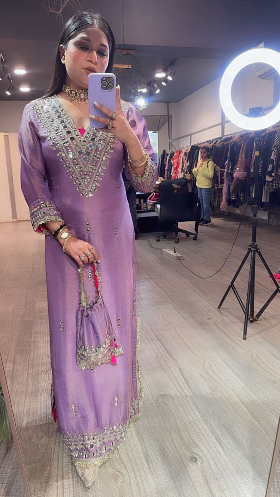 Kareena kapoor Lavander Mirror Dress with Potli