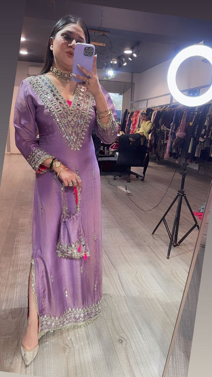 Kareena kapoor Lavander Mirror Dress with Potli