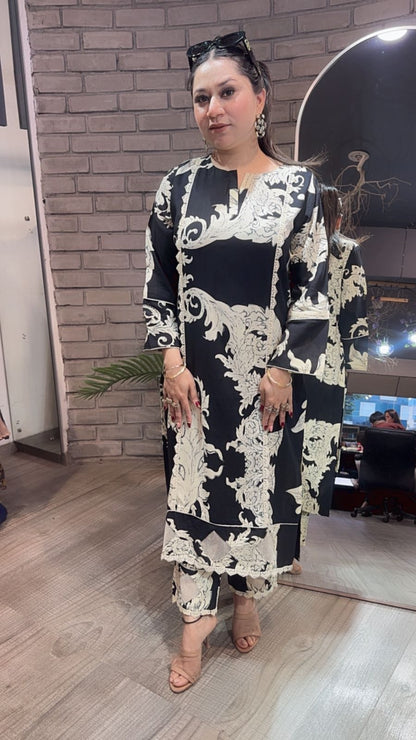 Salt & pepper Cotton Digital Tunic Set