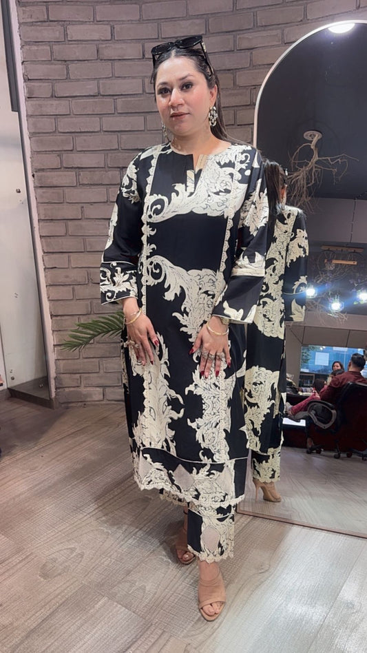 Salt & pepper Cotton Digital Tunic Set