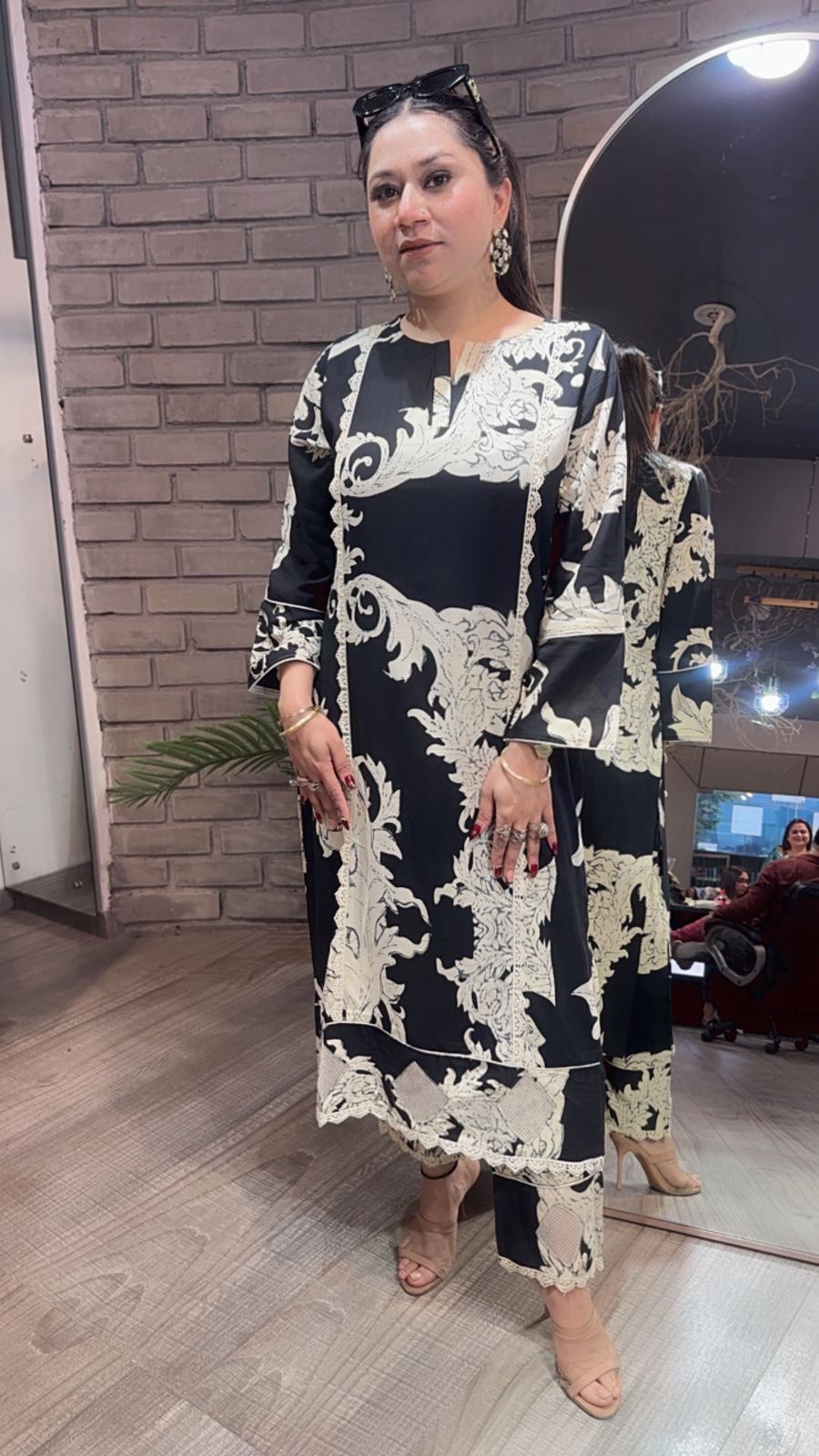 Salt & pepper Cotton Digital Tunic Set