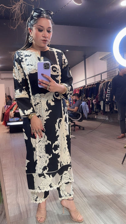 Salt & pepper Cotton Digital Tunic Set