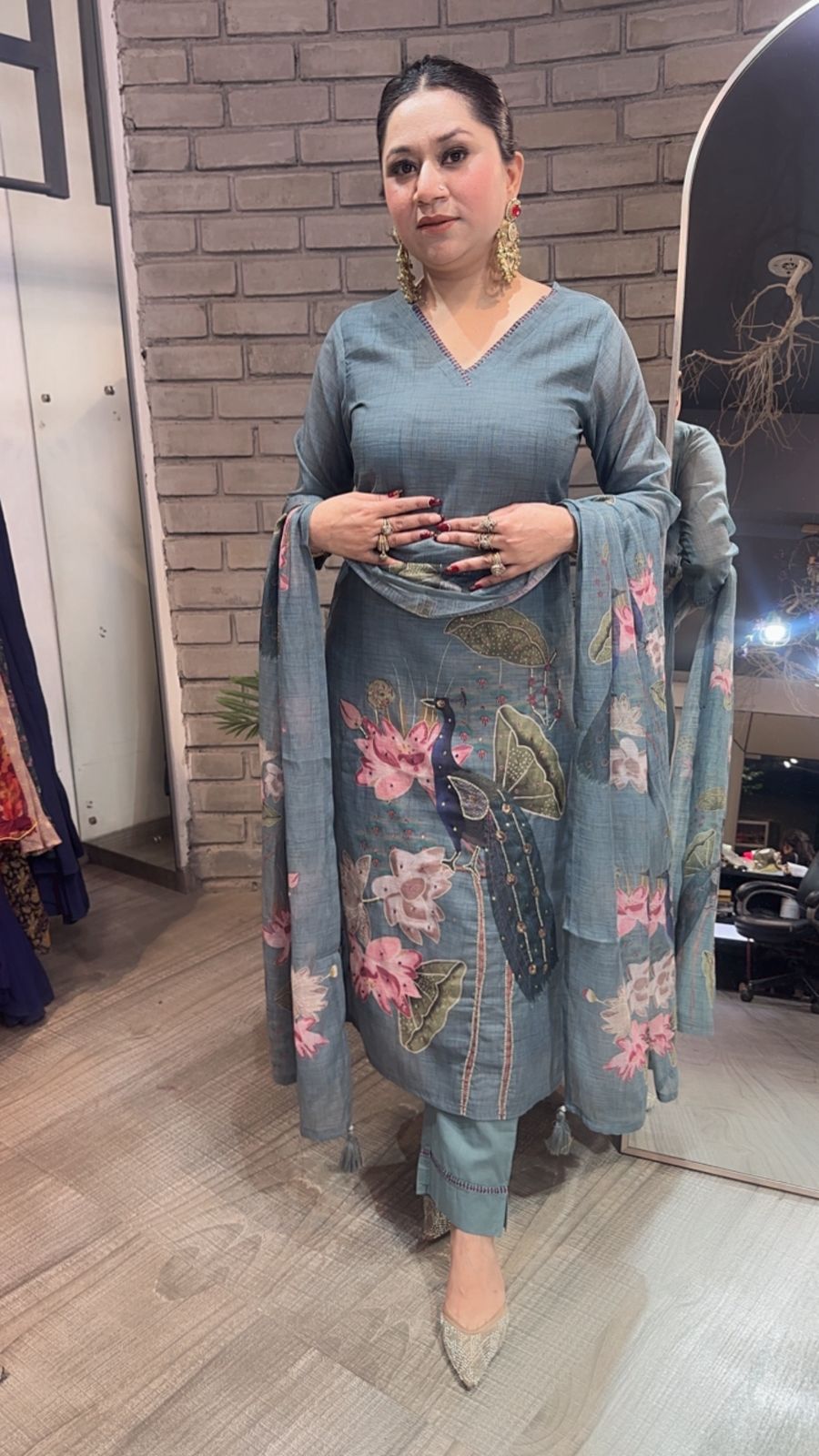 Kangna Teal Blue peacock Cotton Suit