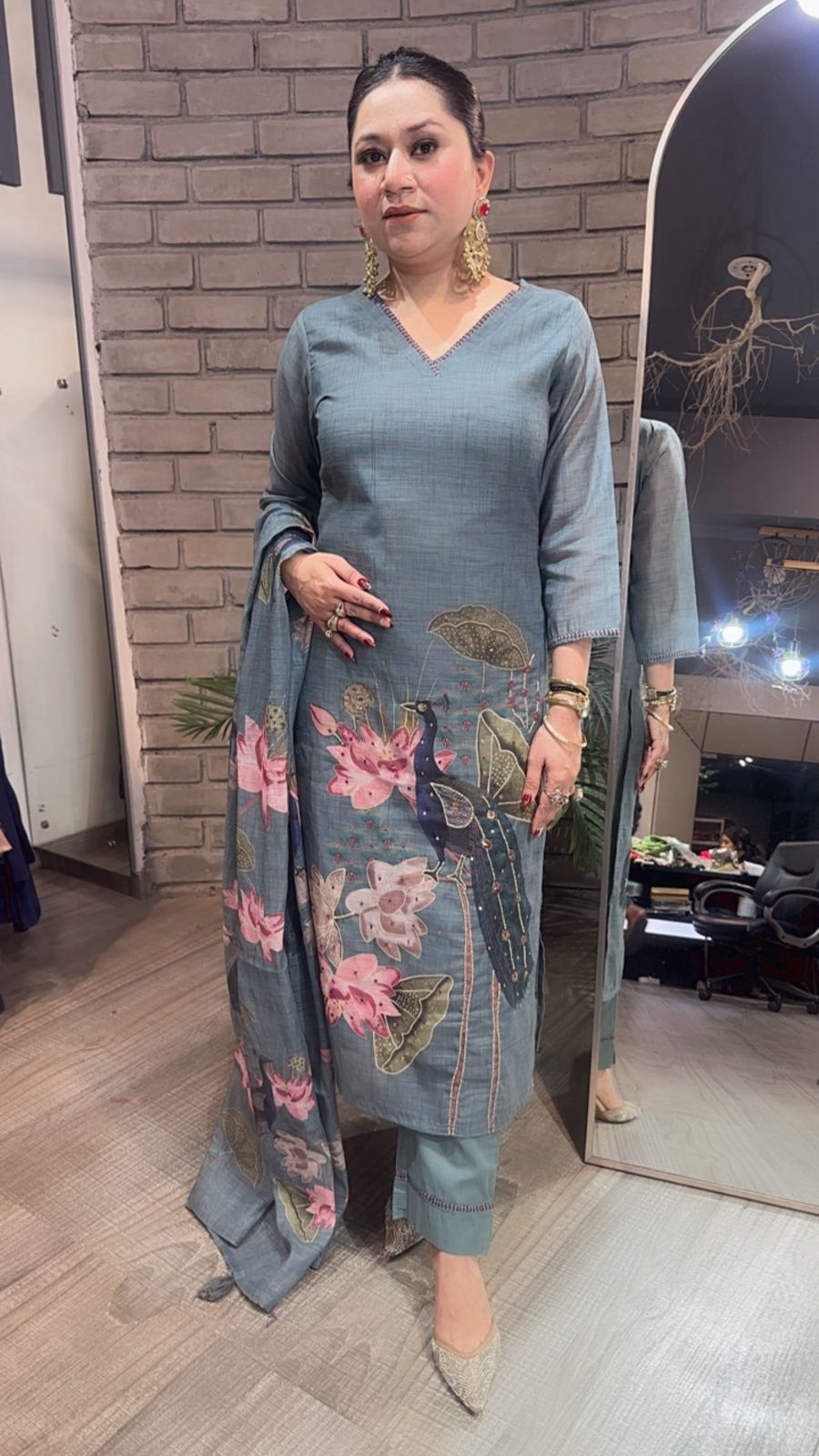 Kangna Teal Blue peacock Cotton Suit