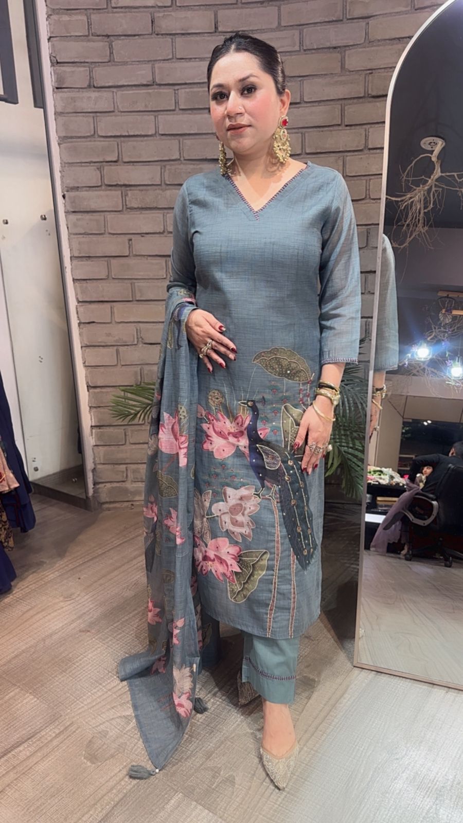 Kangna Teal Blue peacock Cotton Suit