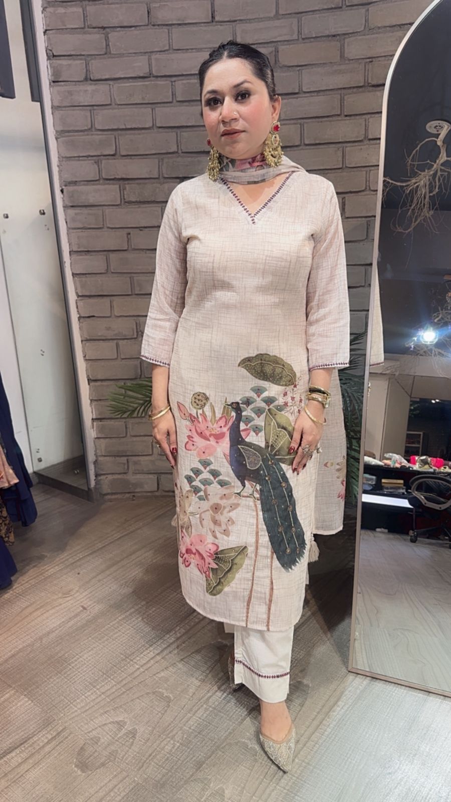 Kangna Ivory peacock Cotton Suit