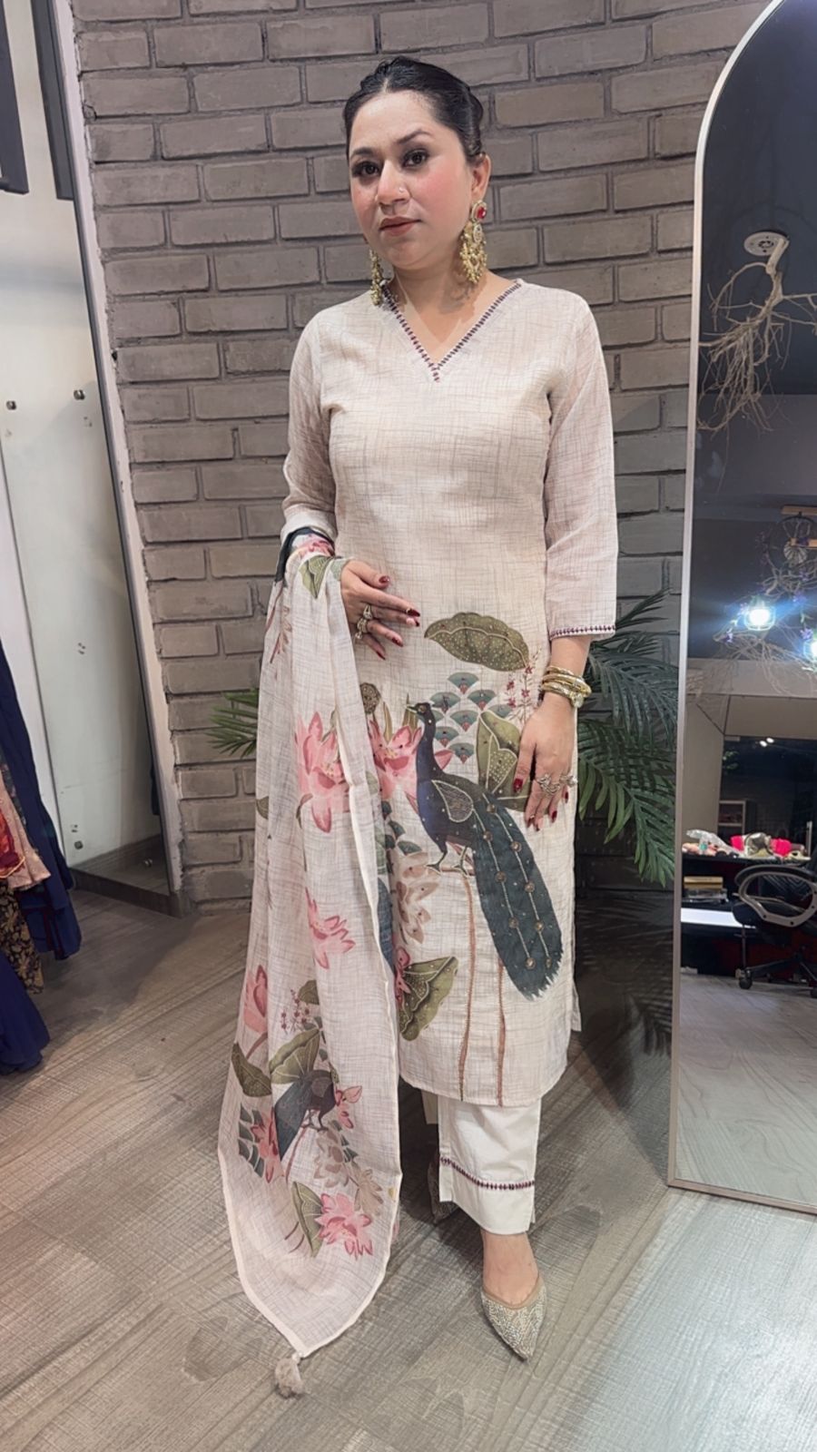 Kangna Ivory peacock Cotton Suit