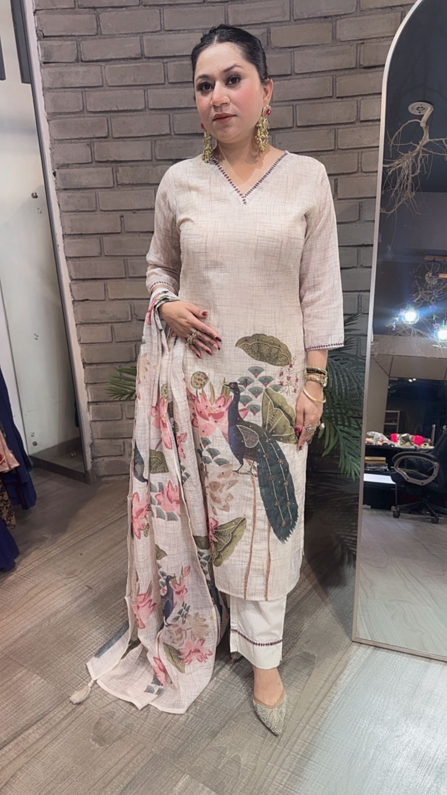 Kangna Ivory peacock Cotton Suit