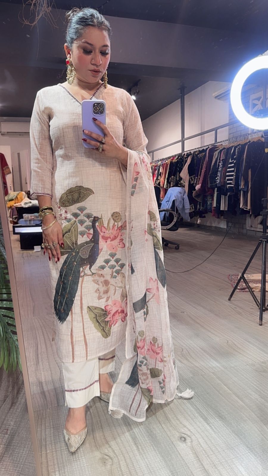 Kangna Ivory peacock Cotton Suit