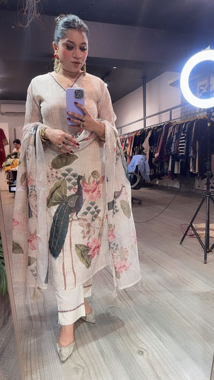 Kangna Ivory peacock Cotton Suit