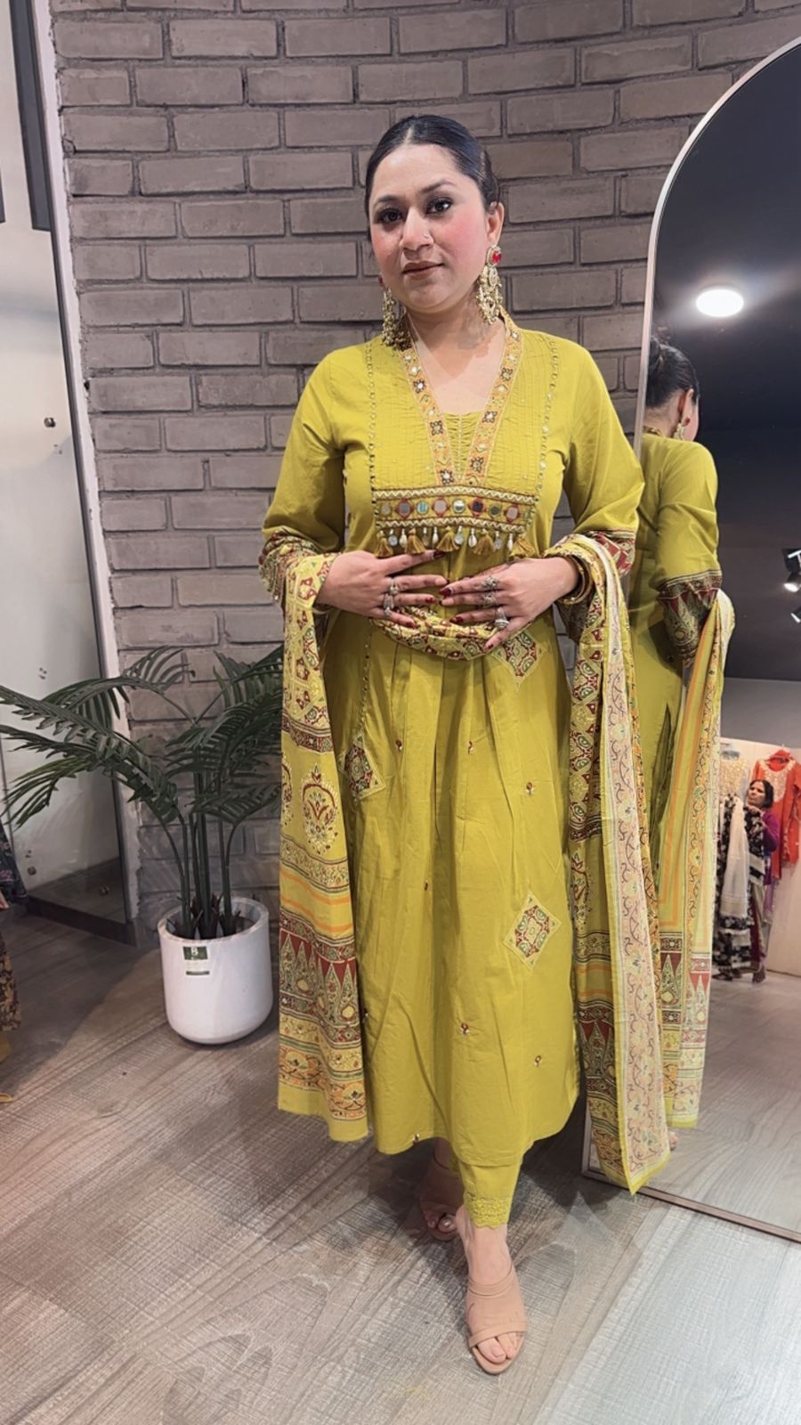 Khalista lime A-Line Cotton Designer Suit