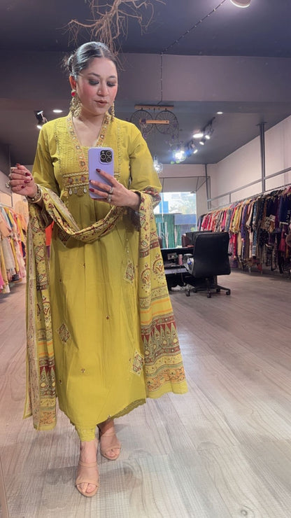 Khalista lime A-Line Cotton Designer Suit