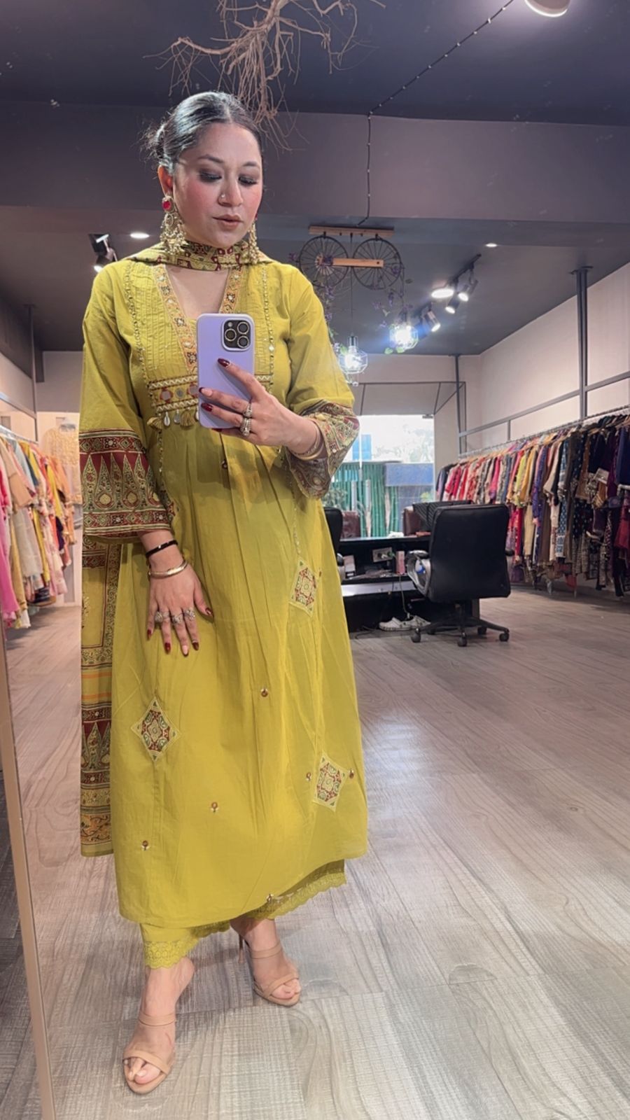 Khalista lime A-Line Cotton Designer Suit