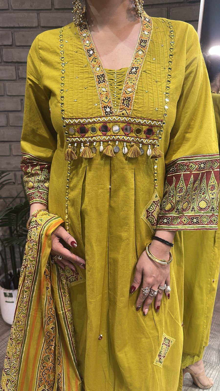 Khalista lime A-Line Cotton Designer Suit